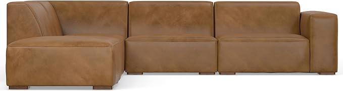 SIMPLIHOME Rex Left Corner Sectional Modular Sofa and Ottoman Set in Full-Grain Genuine Leather, Sienna, 116-inch-wide L-Shaped Leather Sofa and Matching 34-inch-Wide Table Ottoman for Living Room
