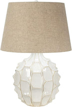 Possini Euro Design Cosgrove Mid Century Modern Table Lamp 26.5" High Ceramic White Glaze Light Brown Linen Drum Shade Decor for Living Room Bedroom House Bedside Nightstand Home (Color May Vary)