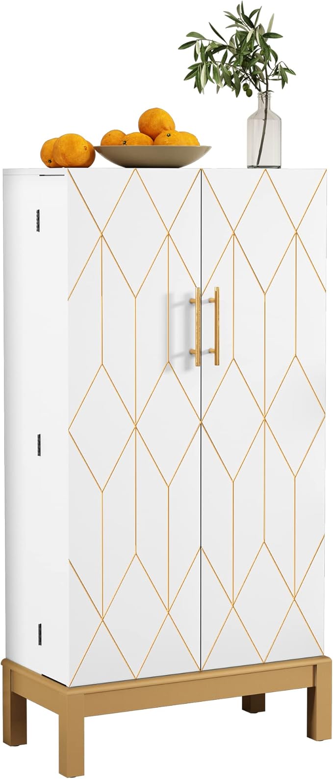 ARTPOWER 45'' Kitchen Pantry Cabinet, 4 - Layer Storage Cupboard with Adjustable Shelves for Storage Cabinet Pantry, Food Pantry Cabinet for Kitchen, Dining Room and Living Room,Gold Legs, White