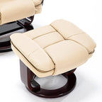 JC Home Argus Swivel Recliner with Ottoman, PU Leather & Wood Base Reclining Chair with Footrest, Ultra-Plush Double Foam for Living Room, Bedroom and Office