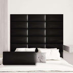 Upholstered Wall Mounted Headboard, 3D Soundproof Wall Panels Peel and Stick Headboard for King Size, Headboard for Adjustable Bed, Tufted Headboard, Black(12 Panels, 10" x 24")