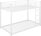 Twin Over Twin Metal Bunk Bed with Full-Length Guardrail,Low Bed Frame W/Ladder, Steel,No Noise,Bedroom Furniture for Children,Teens Adults,White