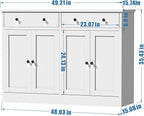 49" White Buffet Cabinet with Doors & Drawers, Modern Kitchen Storage Sideboard, Coffee Bar Console for Dining Room, Living Room, Entryway