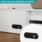 BALUS 63" W Queen Murphy Bed with Tri-Fold Mattress, Queen Size Murphy Cabinet Bed with 2 Storage Drawers & USB Charging Station, Chest Cabinet Beds for Bedroom Guest Room, White