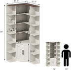 74" Tall Corner Bookshelf with 2 Arched Doors, 6-Tire L Shaped Bookcase with 16 Open Storage Shelves, Rustic Large Corner Shelf with Cabinet for Living Room, Home Office