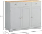 HOMCOM Sideboard with Solid Wood Countertop, Modern Kitchen Storage Cabinet, Coffee Bar Cabinet with 3 Drawers, Doors and Adjustable Shelf, Gray