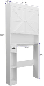 Over-The-Toilet Storage Cabinet - 2 Door Bathroom Organizer with Adjustable Shelves, Farmhouse Style Space-Saving Rack for Bathroom, Toilet, Laundry Room (White)