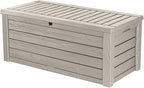Keter Westwood 150 Gallon Resin Large Outdoor Storage Box for Patio Furniture, Outdoor Cushions, Garden Tools and Pool Floats, Beige