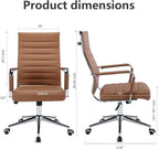 Office Desk Chair Leather, Conference Room Chairs with Wheels, Executive Modern High Back Ergonomic Swivel Rolling Ribbed Computer Chair(Brown)