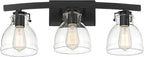 Possini Euro Design Bellis Modern Industrial Wall Light Black Hardwired 22 3/4" 3-Light Fixture Clear Curving Glass Shade for Bedroom Bathroom Vanity Living Room Home Hallway Dining Kitchen House