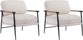HEAH-YO Modern Accent Chairs Set of 2, Upholstered Lambwool Living Room Chairs with Backrests, Comfy Reading Armchairs for Bedroom, White