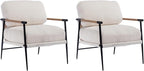 HEAH-YO Modern Accent Chairs Set of 2, Upholstered Lambwool Living Room Chairs with Backrests, Comfy Reading Armchairs for Bedroom, White