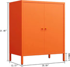 Living Room Cabinets,Orange Lockable Storage Cabinets with Doors and Shelves,2 Door Cabinet with high feet,Modern Metal Locker,Low Side Cupboard for Home,Office,Kitchen,Bathroom,Dining Room