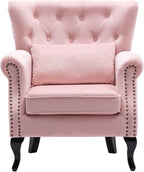 chairus Mid-Century Modern Accent Chair Comfy Tufted Single Sofa Chair Wingback Armchair with Pillow for Club, Living Room, Bedroom - Velvet, Pink