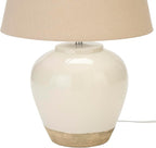 Nourison Home 20" White/Sand Farmhouse Ceramic Pot Table Lamp for Bedroom, Living Room, Console, Entryway