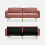 mopio 76.4" Futon Sofa Bed, Couch, Loveseat, Sleeper Sofa, Mid Century Modern Futon Couch, Sofa Cama, Couches for Living Room (Old Rosa Velvet)