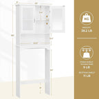 Yaheetech Over The Toilet Storage Cabinet with Double Tempered Glass Doors and Adjustable Shelf, Freestanding Bathroom Storage Rack, 66 Inches Height