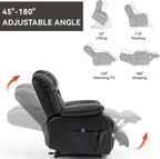 Luxlen Electric Power Lift Recliner Chair with Vibration Massage and Heat, Leather Reclining Chairs for Elderly with Remote Controls, Side Pockets, Big and Tall Recliner, Black