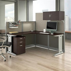 Bush Business Furniture Office in an Hour 65W L Shaped Cubicle Desk with Storage, Drawers, and Organizers in Mocha Cherry | Modern Computer Table Set with Privacy Panels for Commercial Workspace