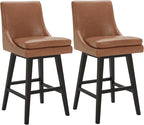 CHITA Counter Height Swivel Barstool with Back Set of 2, FSC Certified Upholstered Faux Leather Swivel Bar Stool, 26.8" H Seat Height, PU Leather in Retro Brown