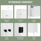 Polibi 43.3" H Storage Cabinet with 2 Doors, 2 Drawers, Adjustable Shelf, Wooden Linen Cabinet for Bathroom, Office, Kitchen, White