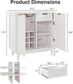 Fluted Coffee Bar Cabinet with Storage, Modern Sideboard Buffet Cabinet with Removable Wine Rack, Drawer, Adjustable Shelf, White Liquor Cabinets for Living Room, Dining Room, Kitchen, Entryway