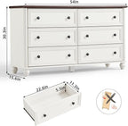 6 Drawers Dresser for Bedroom, Farmhouse 54" Wide Wood Dressers Chest of Drawers, Vintage Design TV Stand, Rustic Storage Dresser Organizer with Metal Handle Closet for Living Room, Hallway