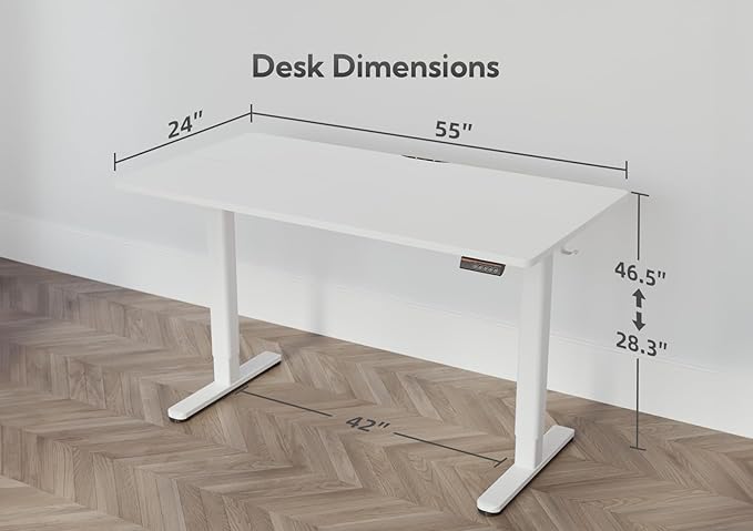 YDN Electric Standing Desk Adjustable Height, 55 x 24 Inches Stand up Desk with Cable Management, Home Office Desks with Splice Board, Warm White