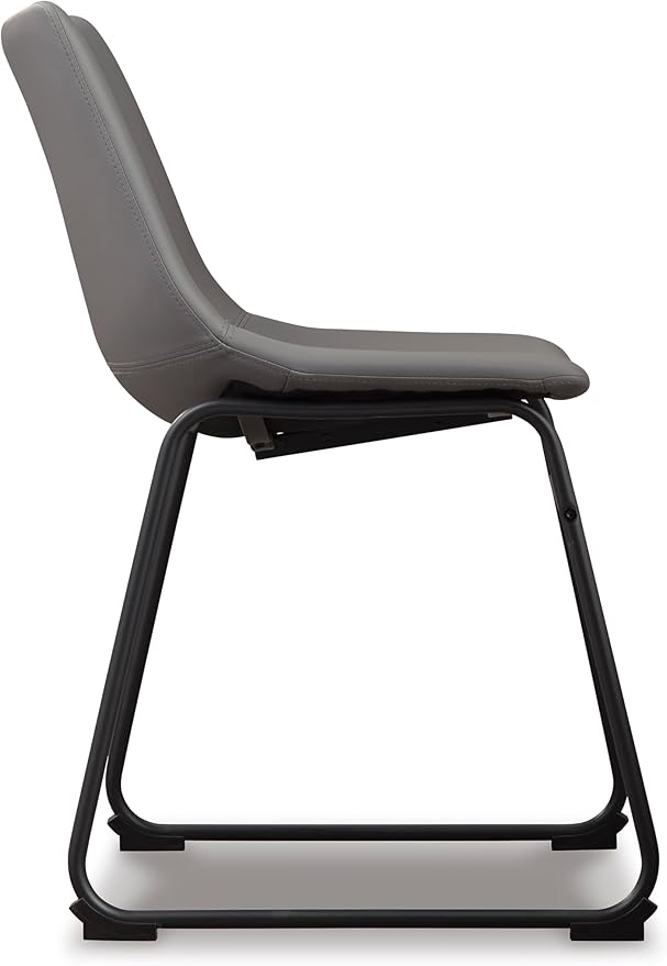 Signature Design by Ashley Centiar Casual Bucket Seat Dining Upholstered Side Chair with Black Metal Base, Set of 2, Faux Leather, 18.75" Seat Height, Gray
