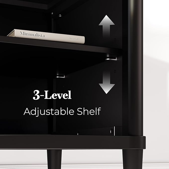 Lenia 65 Inch Solid Acacia Wood TV Stand, Modern Farmhouse Mid Century Media TV Console, Entertainment Center with Storage & Cabinets for Living Room, Mocha Black Finish