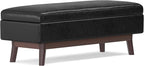 SIMPLIHOME Owen 48 inch Wide Mid Century Modern Rectangle Rectangular Storage Ottoman in Distressed Black Vegan Faux Leather, Assembled, for the Living Room, Entryway and Family Room