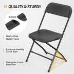 VINGLI 4 Pack Black Plastic Folding Chair, Indoor Outdoor Portable Stackable Commercial Seat with Steel Frame 350lb. Capacity for Events Office Wedding Party Picnic Kitchen Dining