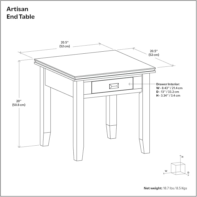SIMPLIHOME Artisan SOLID WOOD 21 inch Wide Square Transitional End Side Table in Honey Brown for the Living Room and Bedroom