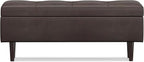 SIMPLIHOME Shay 48 inch Wide Mid Century Modern Rectangular Storage Ottoman in Distressed Chestnut Brown Vegan Faux Leather, Assembled, For the Living Room, Entryway and Family Room