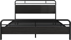Allewie King Size Platform Bed Frame with Wooden Headboard and Footboard, Heavy Duty 13 Metal Slats Support, Under-Bed Storage, No Box Spring Needed, Noise Free, Easy Assembly, Black Oak