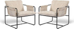 Modern Accent Chair Set of 2 Comfortable Living Room Chairs with Armrests, Bedroom Reading Chair, Chenille Upholstered Lounge Metal Chair