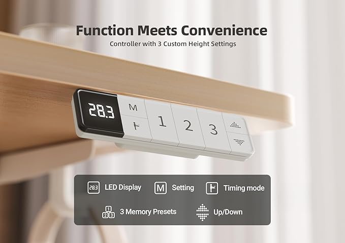 YDN Electric Standing Desk Adjustable Height, 48 x 24 Inches Stand up Desk with Cable Management, Home Office Desks with Splice Board & White Frame, Nature Top