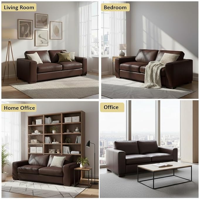 Naomi Home Freya Oversized Genuine Leather Loveseat Sofa - Ultimate Comfort - Modern Small Couch - Mid-Century Living Room Couch, Eco-Friendly Corner Loveseat, Reversible Cushions, Espresso