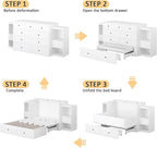 Full Size Murphy Bed with Bedside Tables,Full Size Foldable Cabinet Bed Frame with Charging Station & Drawer,Murphy Bed Chest with Adjustable LED Light for Bedroom,Guest Room,White