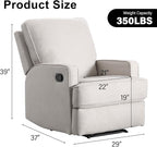 INZOY Manual Recliner with Thicker Backrest, Soft Fabric Manual Recliner with Overstuffed Cushion, Heavy Duty Reclining Sofa for Living Room Bedroom Apartment, Beige