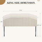 Upholstered Headboard Adjustable Height Queen/King Headboard Cream Velvet Tufted Modern Vertical Channel Design with Stepped Silhouette Top Edge(Beige King)
