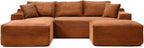108" Cloud Sectional Couch,Modern Modular Sectional Sofa with Deep Seat,Corduroy Boneless Couches with L-Shape Chaise for Living Room,No Assembly Required (Orange, Left Facing Chaise + Ottoman)