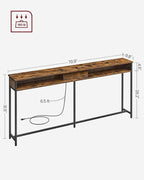 VASAGLE 70.9-Inch Console Table with Outlet and Shelves, Sofa Table with Charging Station, Behind Couch Table Skinny, Entryway Table for Hallway, Living Room, Rustic Brown and Ink Black ULNT118B01