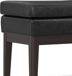 SIMPLIHOME Carlson 45-inch Wide Vegan Faux Leather Ottoman Bench in Distressed Black with Solid Wood Frame for Living Room, Entryway, or Bedroom
