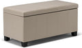 SIMPLIHOME Dover 36 inch Wide Contemporary Rectangle Storage Ottoman Bench in Satin Cream Vegan Faux Leather, Assembled, For the Living Room, Entryway and Family Room