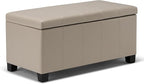 SIMPLIHOME Dover 36 inch Wide Contemporary Rectangle Storage Ottoman Bench in Satin Cream Vegan Faux Leather, Assembled, For the Living Room, Entryway and Family Room