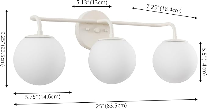 JONATHAN Y JYL3536C Louis Parisian Globe 25" 3-Light Metal/Frosted Glass Modern Contemporary LED Vanity Light Midcentury, Glam, Transitional, Bathroom, Powder Room, Dressing Room, Bedroom, Almond