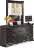 Signature Design by Ashley Huey Vineyard Traditional 6-Drawer Dresser and Mirror with Safety Stop, Black