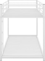 Twin Over Twin Metal Bunk Bed with Full-Length Guardrail,Low Bed Frame W/Ladder, Steel,No Noise,Bedroom Furniture for Children,Teens Adults,White