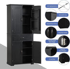 Polibi Bathroom Storage Cabinet with 4 Doors, 3-Tier Door Racks, Storage Drawer, 72" Free-Standing Tall Linen Cabinet for Bathroom, Living Room, Apartment, Black